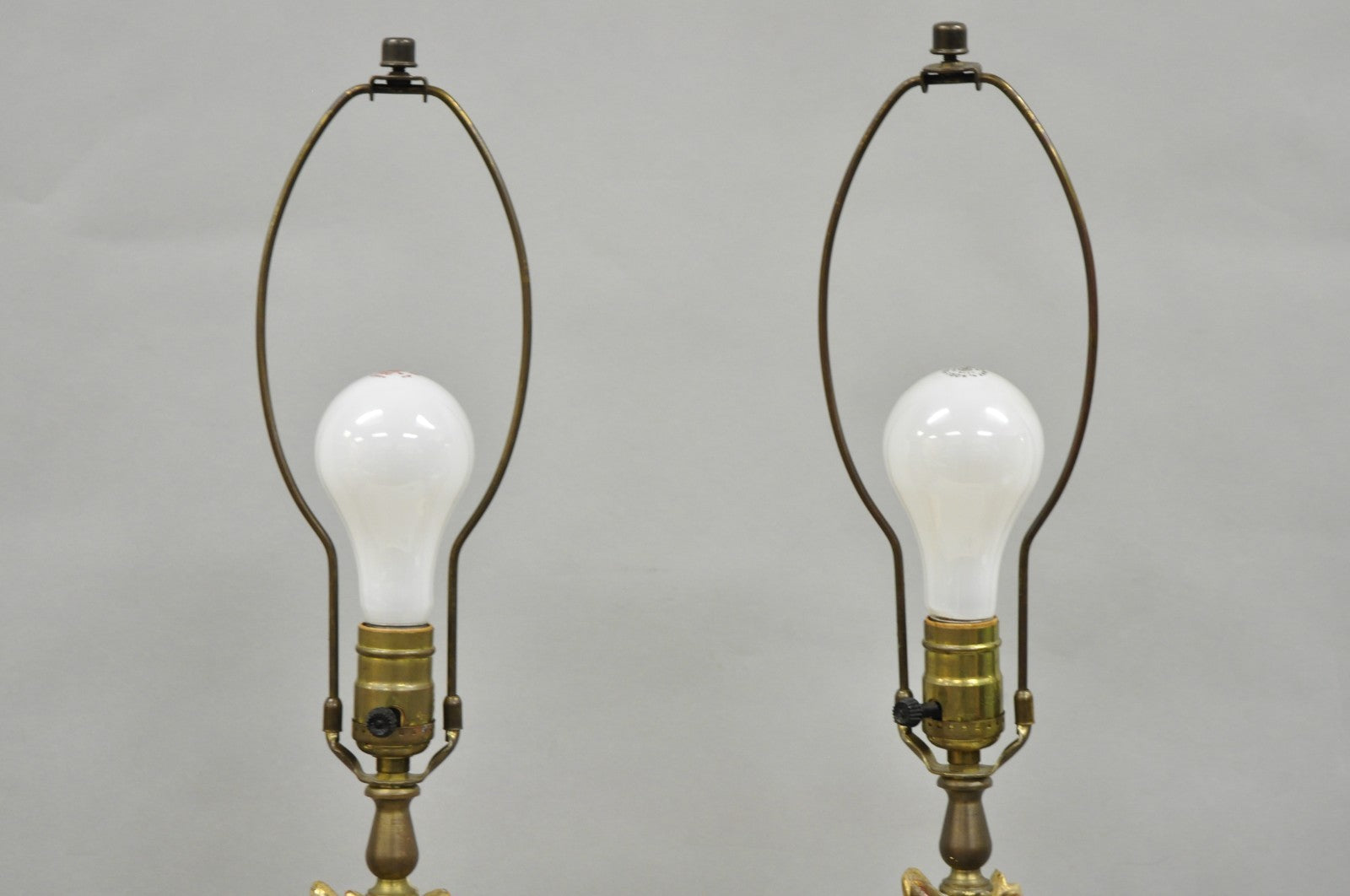 Vintage Italian Hollywood Regency Carved Wood "Burning Flame" Table Lamps - Pair