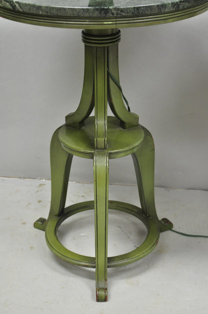 Hollywood Regency Tommi Parzinger Style Green Marble End Table Floor Lamp - Pair