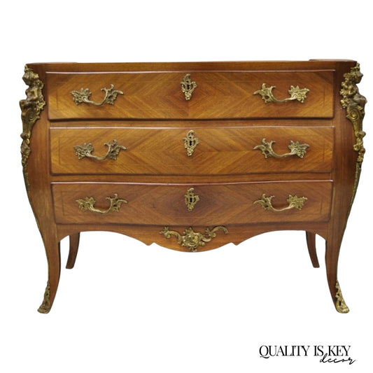 Vintage French Louis XV Style Bombe Commode Dresser Chest of Drawers w/ Cherubs