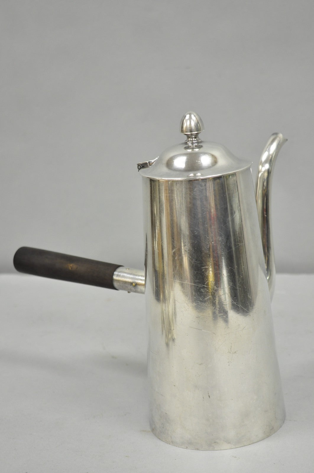 Vintage US Navy Art Deco Silver Plated Coffee Tea Pot Kettle w/ Wooden Handle