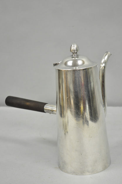 Vintage US Navy Art Deco Silver Plated Coffee Tea Pot Kettle w/ Wooden Handle