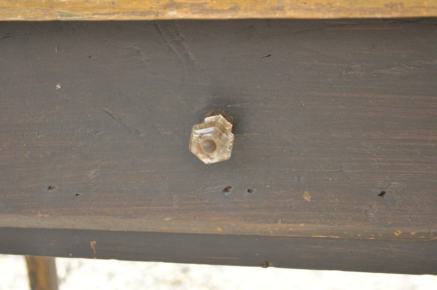 Antique French Country Primitive Black Distress Painted 1 Drawer Desk Work Table