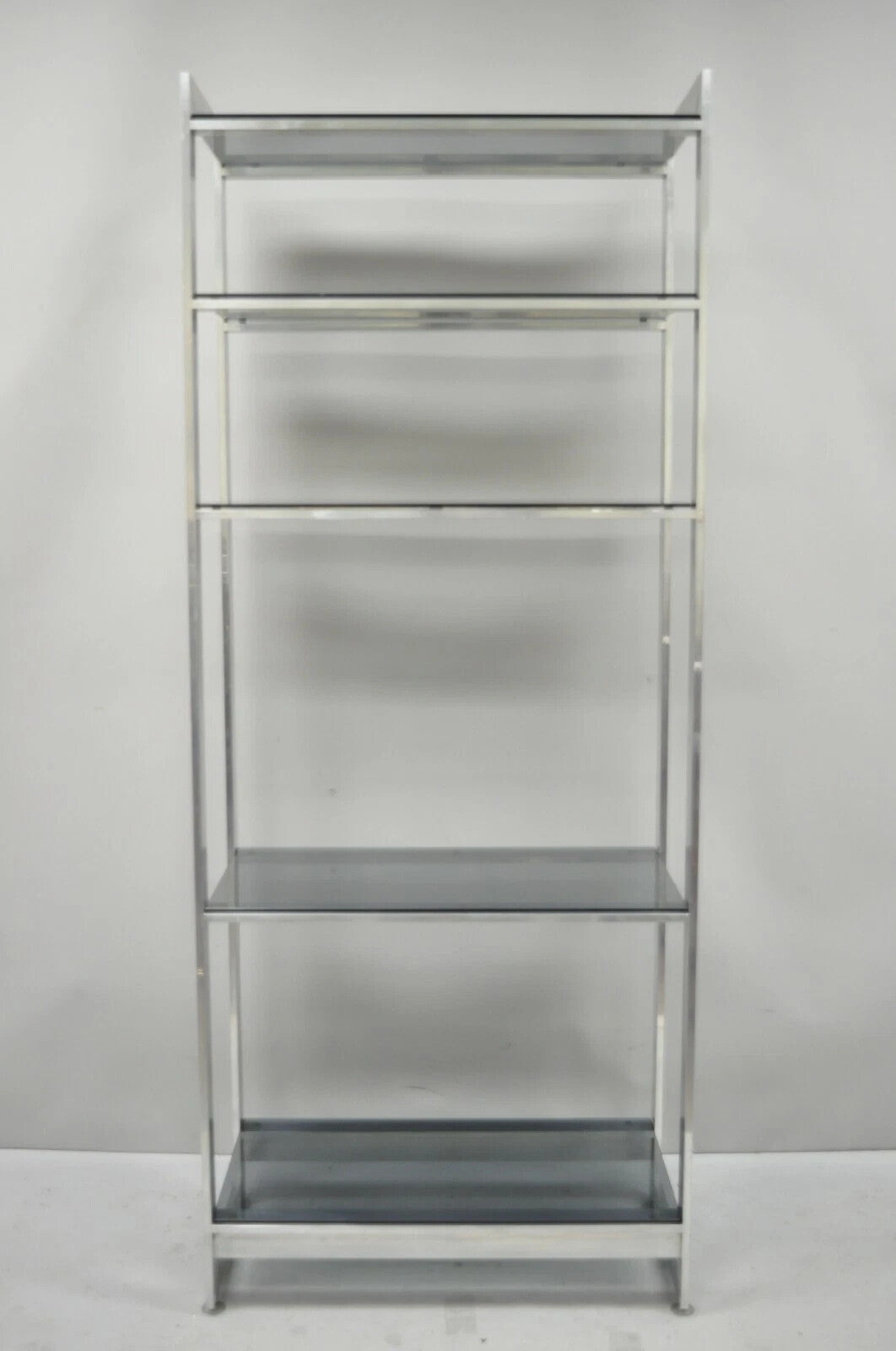 Vintage Mid Century Modern Brushed Aluminum Chrome Frame Etagere Bookcase Shelf
