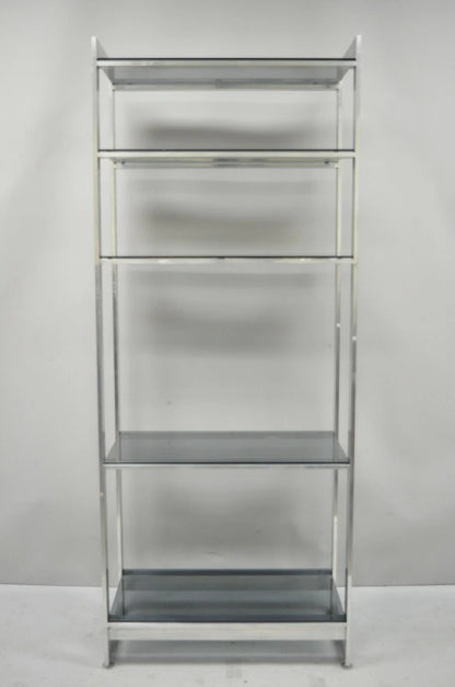 Vintage Mid Century Modern Brushed Aluminum Chrome Frame Etagere Bookcase Shelf
