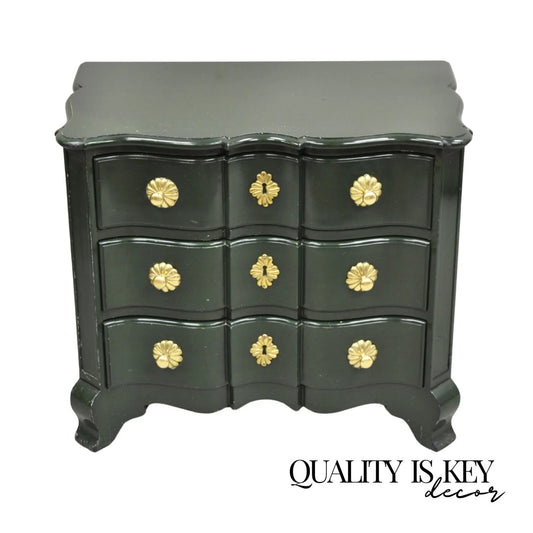 Vintage French Country Provincial Green Lacquer 3 Drawer Nightstand by Roundtree