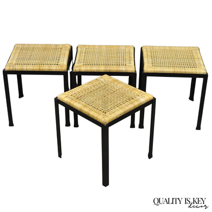 Mid Century Modern Danny Ho Fong Tropi-Cal Iron Cane Side Table Stool - Set of 4