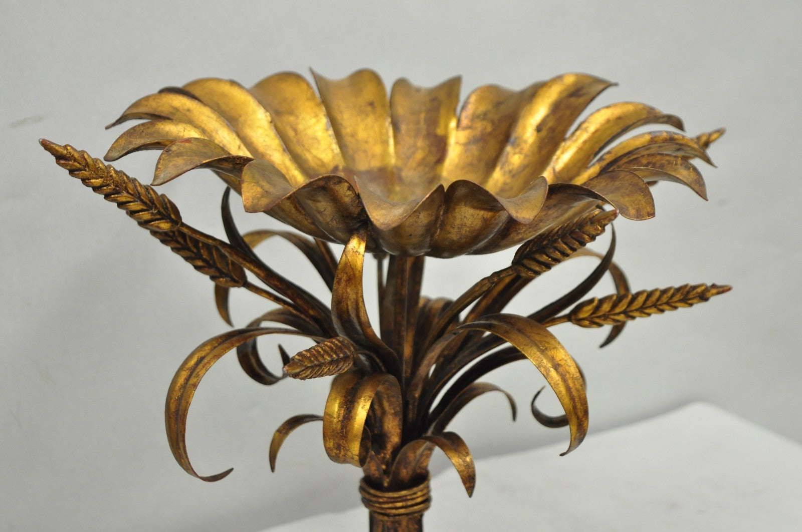 Vintage Italian Hollywood Regency Gold Gilt Tole Metal Iron Compote Centerpiece