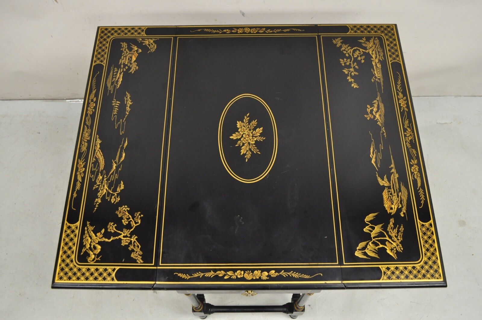 Drexel Et Cetera Asian Chinoiserie Black Lacquer Small Gateleg Side Table