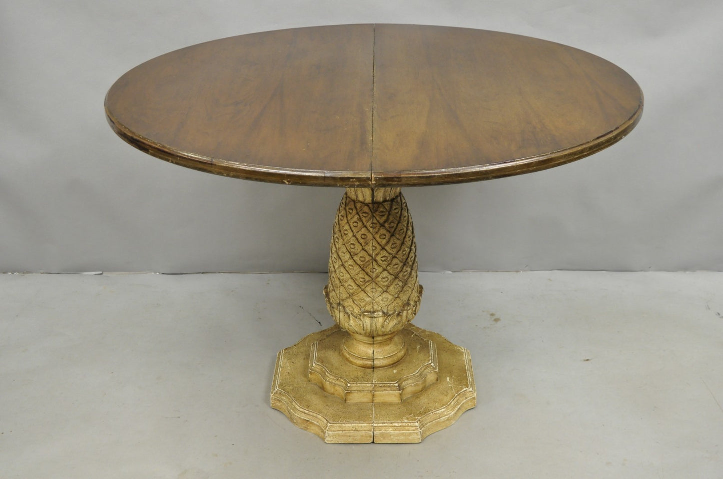 Hollywood Regency Carved Wood Pineapple Demilune Console Hall Tables - a Pair