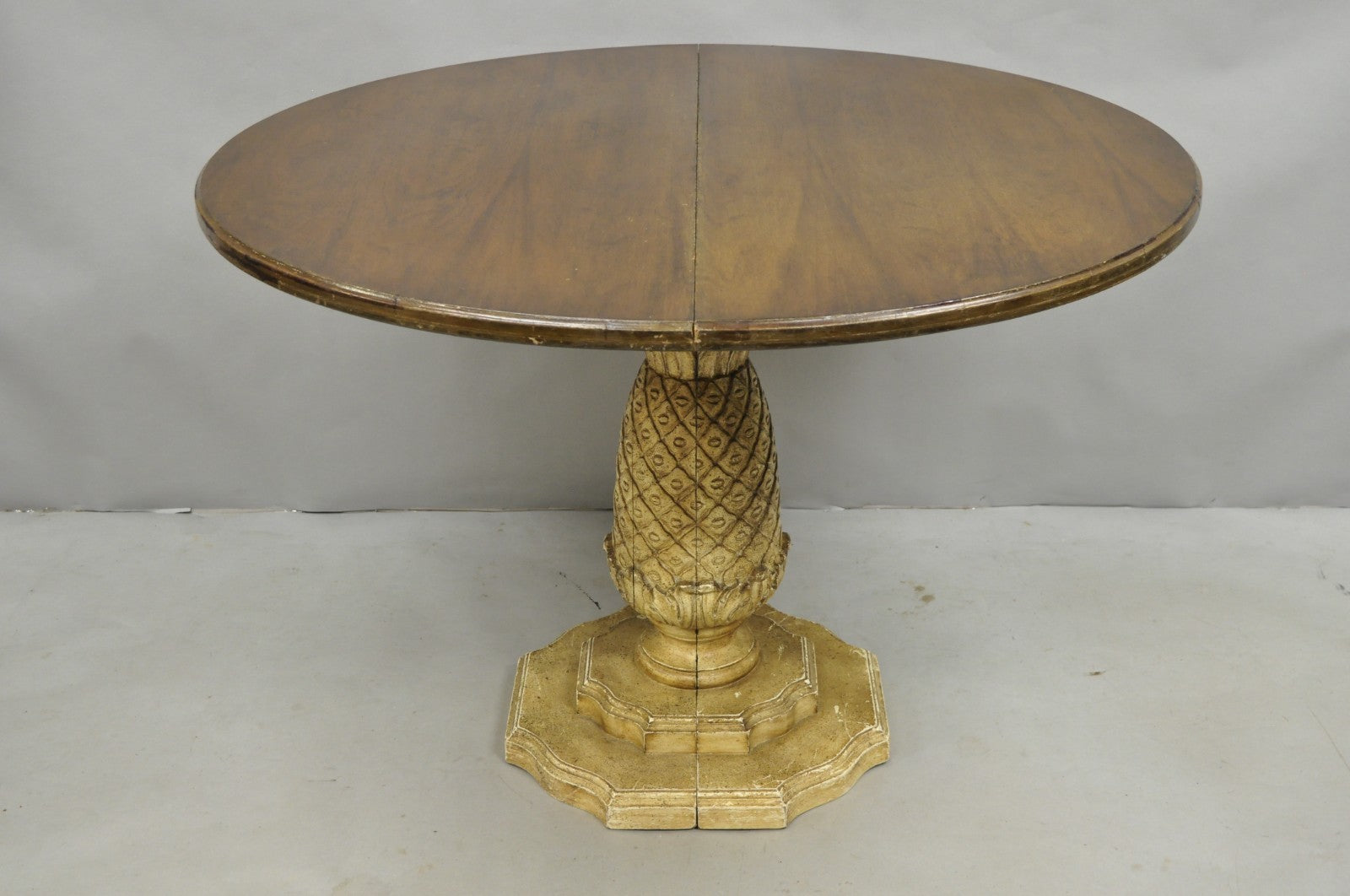 Hollywood Regency Carved Wood Pineapple Demilune Console Hall Tables - a Pair