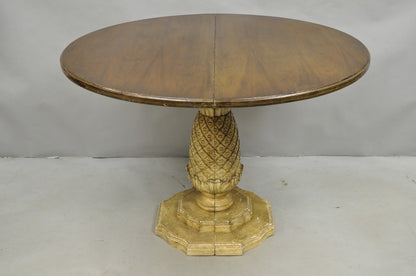 Hollywood Regency Carved Wood Pineapple Demilune Console Hall Tables - a Pair