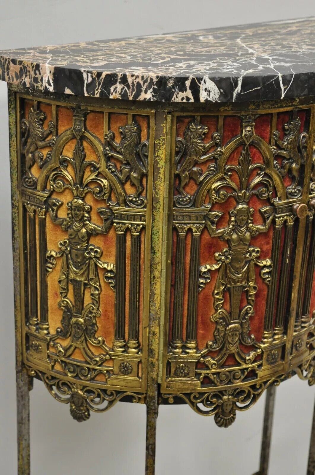 Oscar Bach Attributed Figural Bronze Marble Top Telephone Hall Stand with Chair