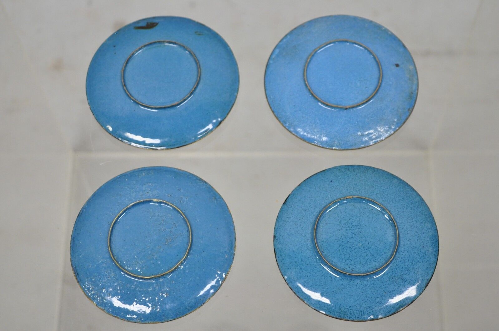 Vintage Brass Enamel Cloisonne Small Trinket Dish Set - Mixed Colors