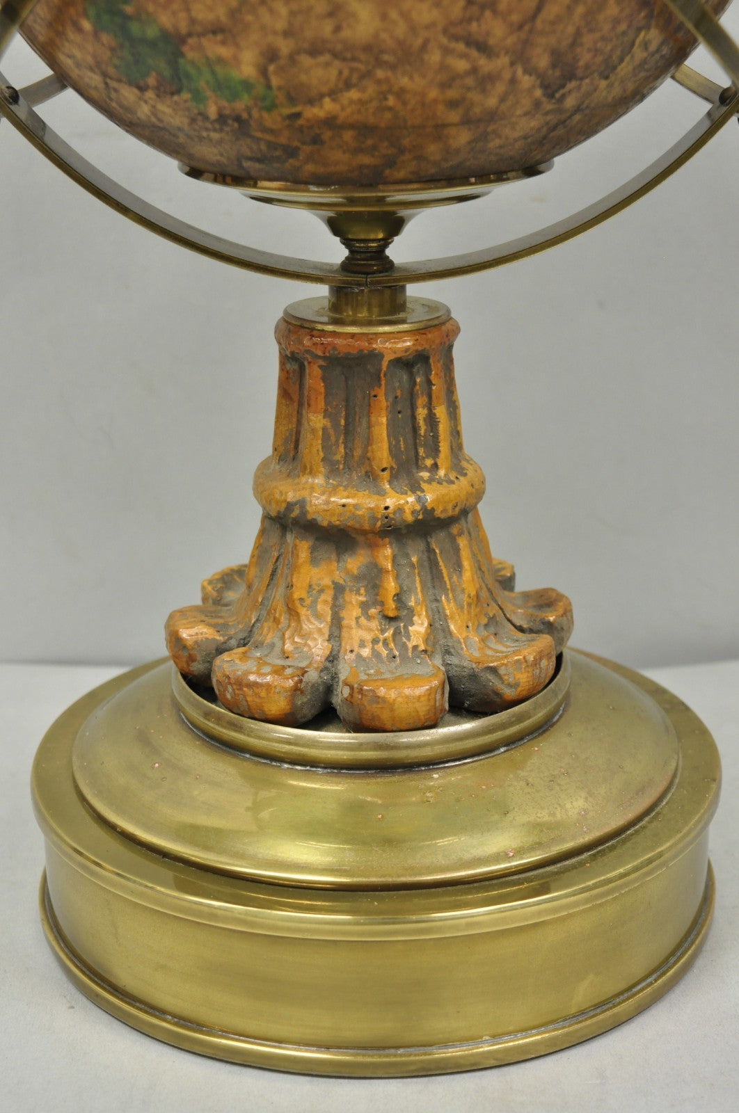 Vintage Italian Regency Style Brass & Wood Old World Globe Table Lamp by Hart