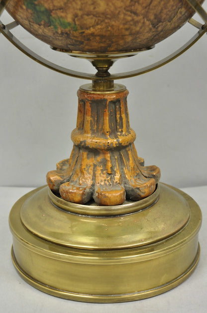 Vintage Italian Regency Style Brass & Wood Old World Globe Table Lamp by Hart