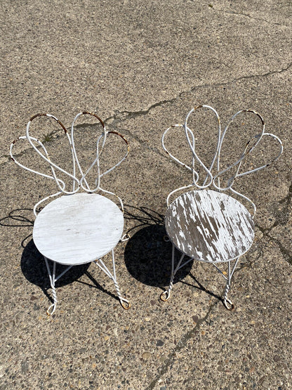 Antique French Bistro Twisted Wrought Iron Ice Cream Parlor Chairs -  a Pair