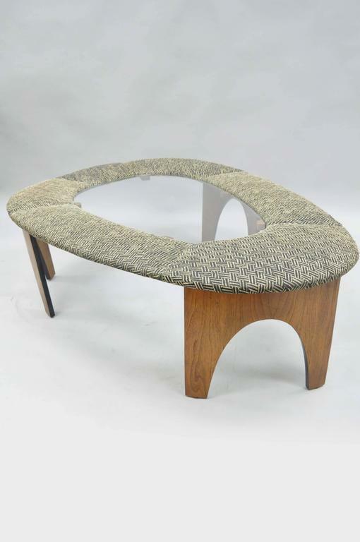 Henry P Glass Intimate Island Suite Walnut Upholstered Mid Century Coffee Table