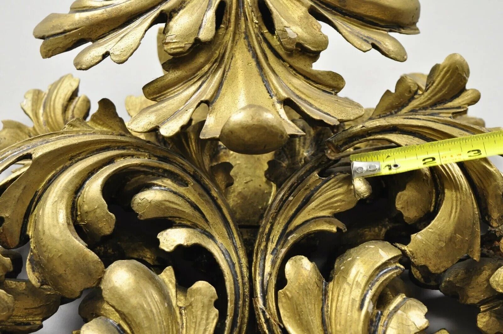 19th C French Rococo Gold Giltwood Relief Carved Wood Acanthus Leaf Wall Mirror