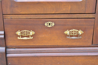 Antique Eastlake Victorian Walnut Wavy Glass Triple Bookcase Display Cabinet