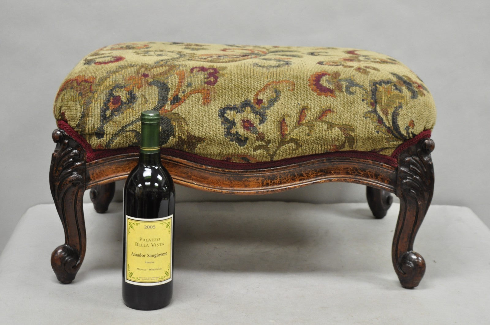 Antique French Louis XV Style Victorian Carved Mahogany Ottoman Footstool