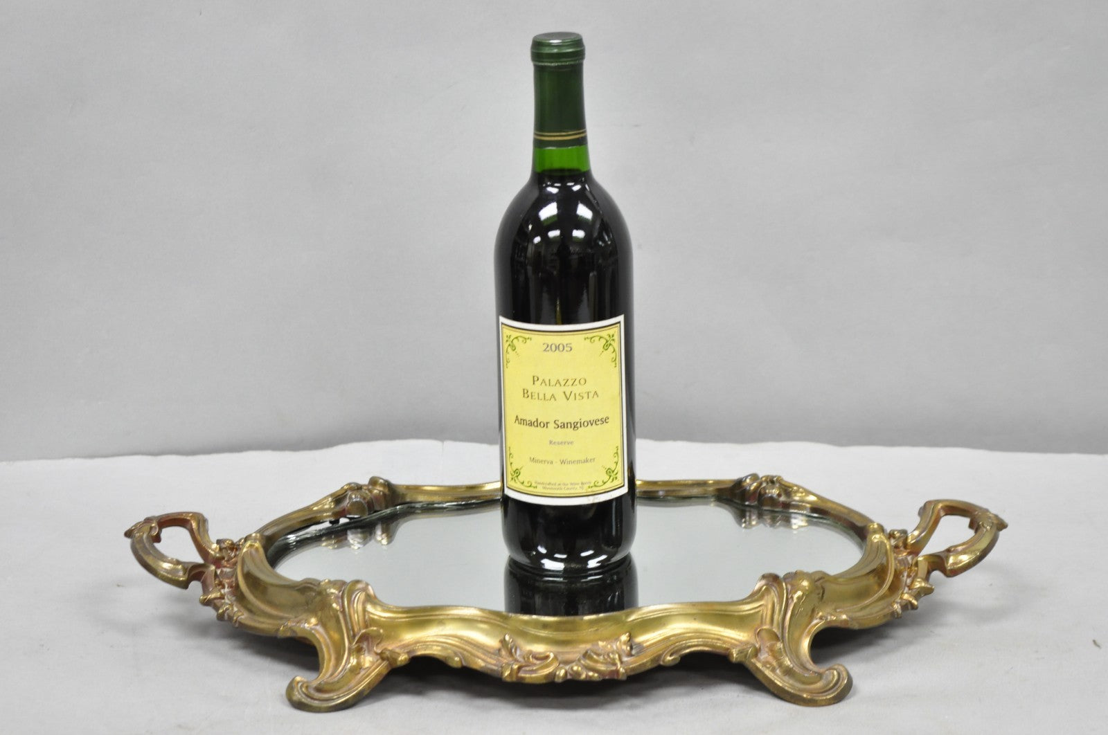 Vintage French Art Nouveau Style Bronze Vanity Mirror Powder Room Perfume Tray