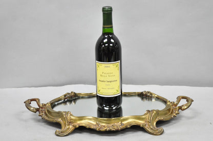 Vintage French Art Nouveau Style Bronze Vanity Mirror Powder Room Perfume Tray