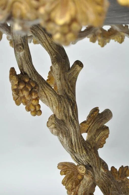 Vintage Italian Venetian Carved Wood Faux Bois Grapevine Center Tables - a Pair