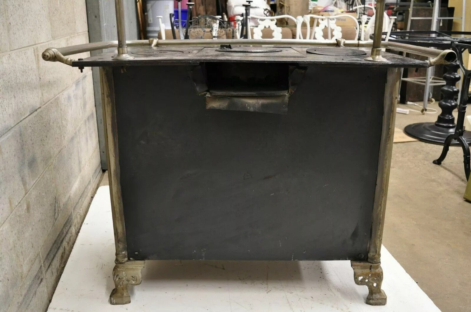 European French or Belgium Cast Iron Art Nouveau Tile Wood Coal Burning Stove