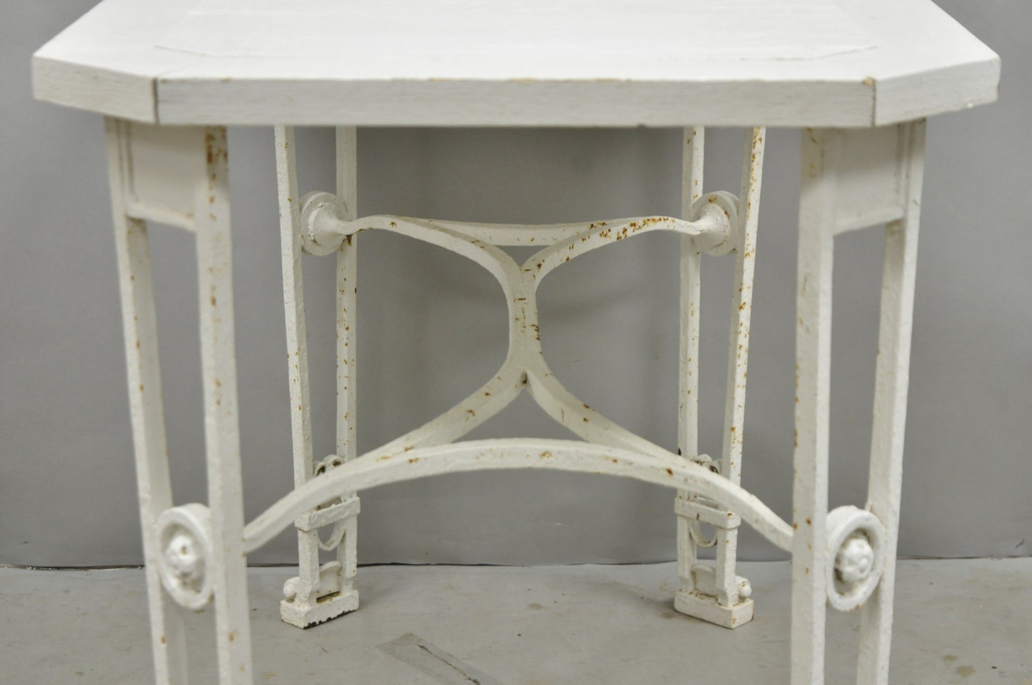 Antique Gothic Renaissance Wrought Iron Stretcher Base Potting Side Table (B)