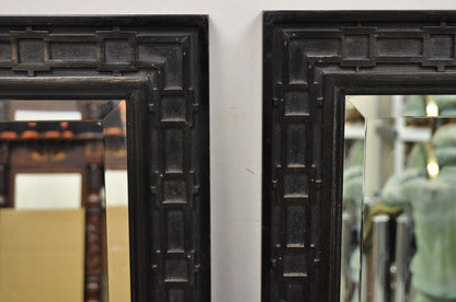 Vintage Chinoiserie Fretwork Solid Wood Frame Rectangular Wall Mirrors - a Pair