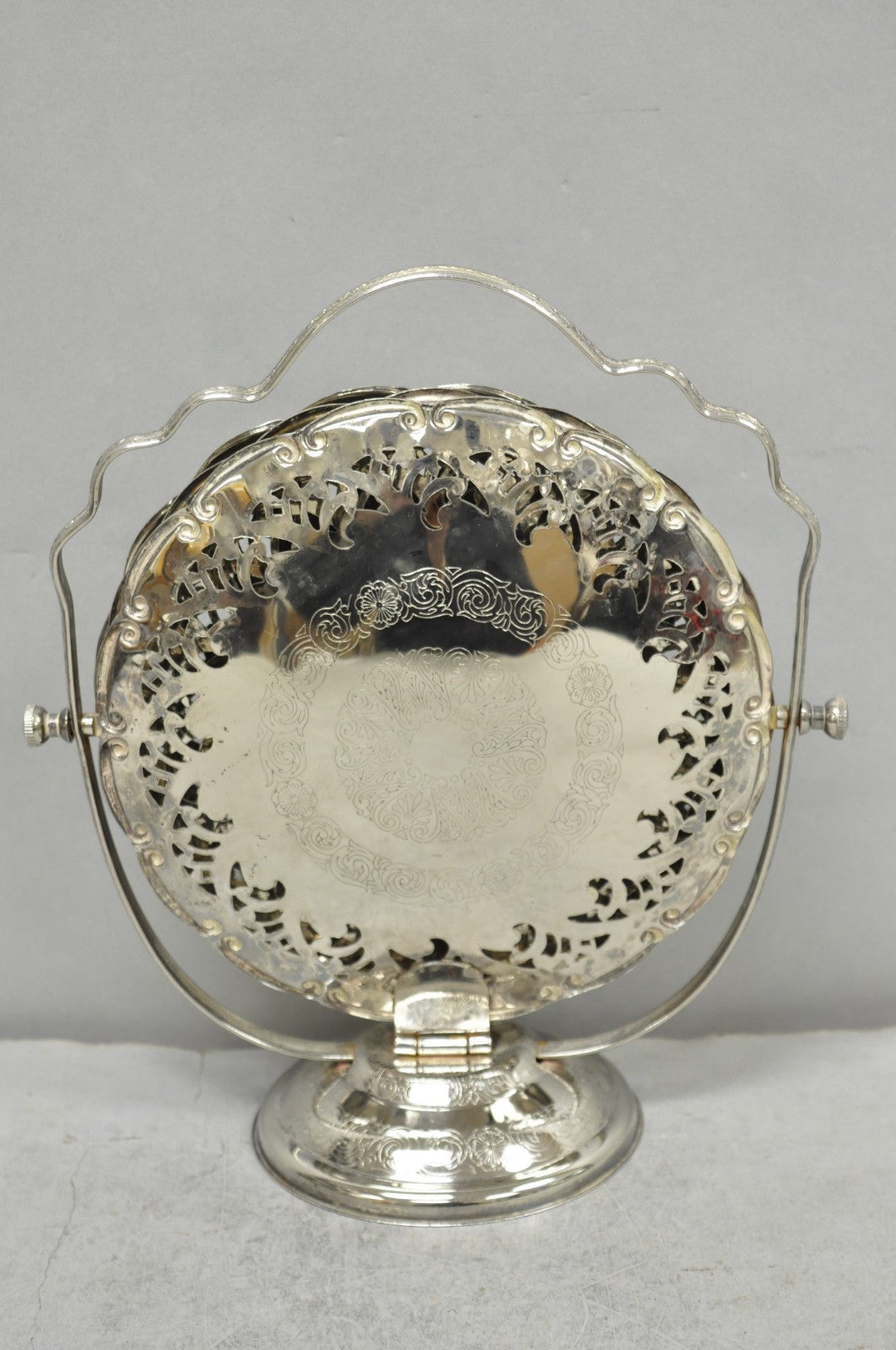 Vintage Queen Anne Style Silver Plated 3 Tiered Folding Cake Dessert Stand Tray