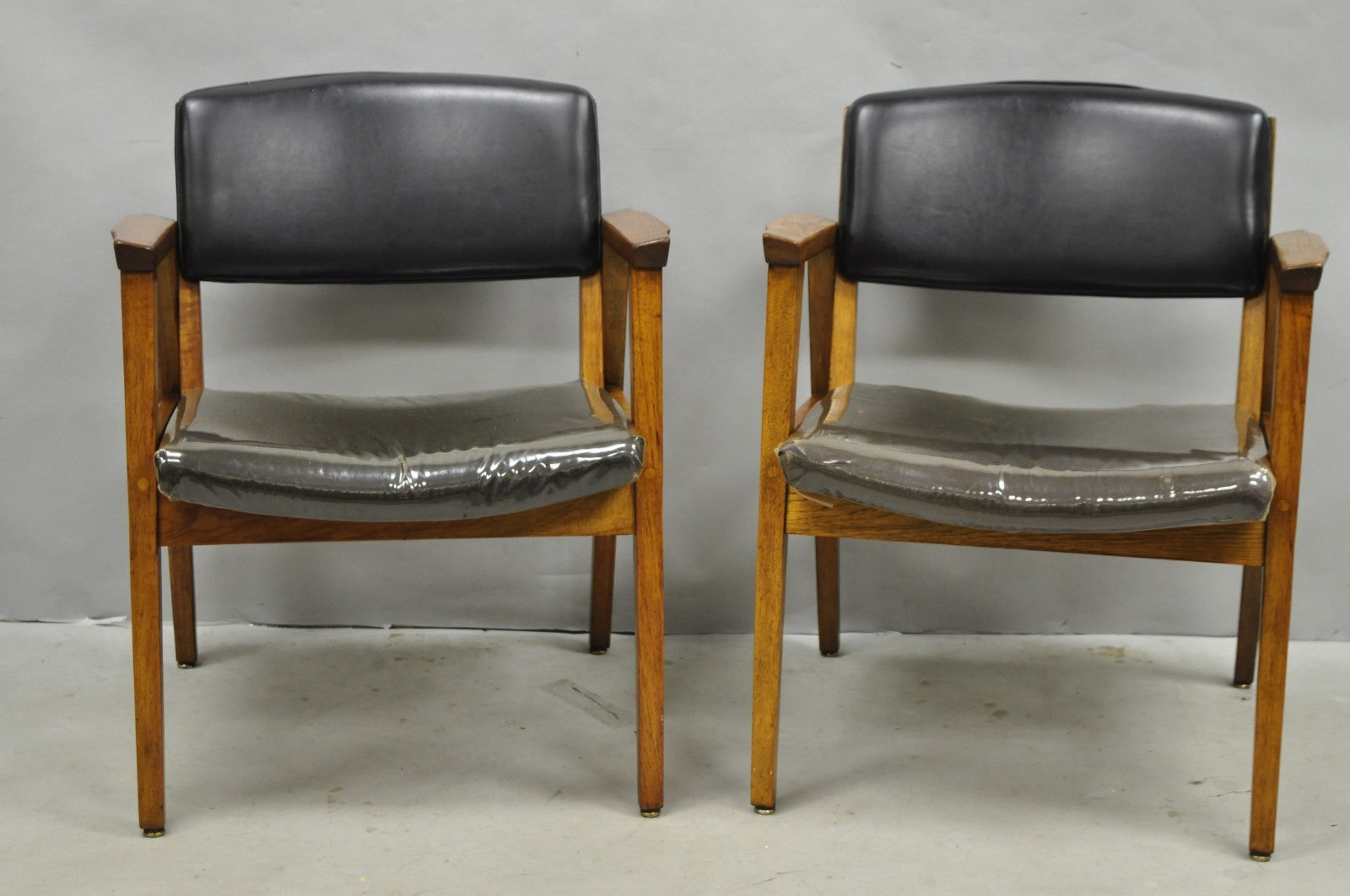 Vintage Boling Chair Co Mid Century Modern Walnut Lounge Arm Chairs (B) - Pair