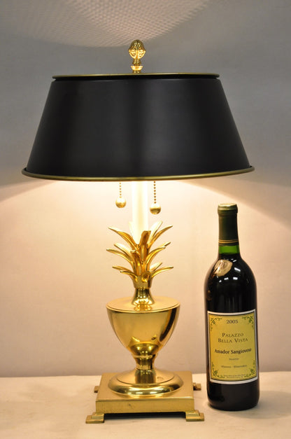 Chapman Hollywood Regency Brass Pineapple Tole Metal Black Shade Table Lamp