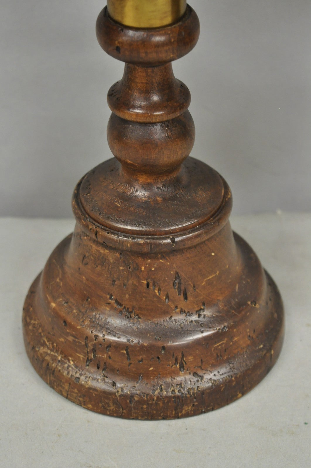 Vintage French Country Distressed Wood Brass Student Desk Lamp w/ Metal Shade