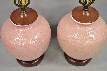 Vintage Chinoiserie Pink Porcelain Chinese Ginger Jar Table Lamps - a Pair