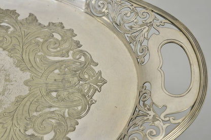 Antique D & H England 24" Silver Silver Plated Pierced Scalloped Platter Tray