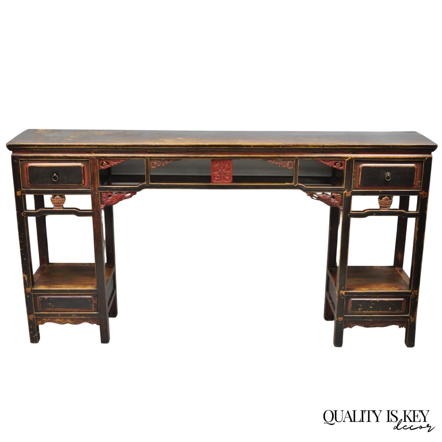 Antique Chinese Carved Hardwood Altar Console Table Sideboard Buffet w/ Drawers