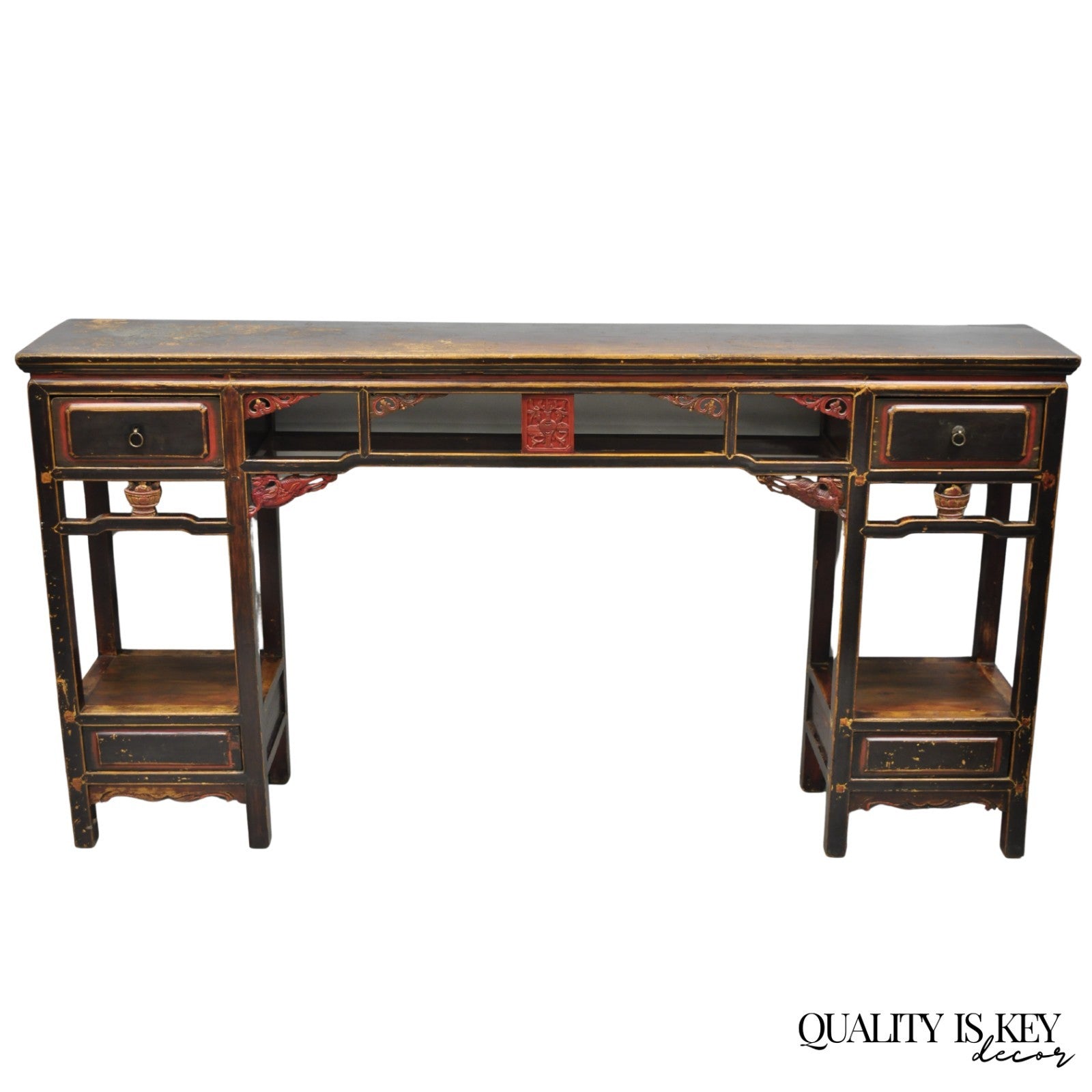 Antique Chinese Carved Hardwood Altar Console Table Sideboard Buffet w/ Drawers