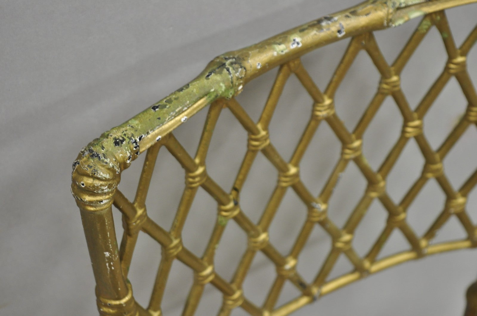 Vintage Hollywood Regency Faux Bamboo Basketweave Lattice Aluminum Side Chair