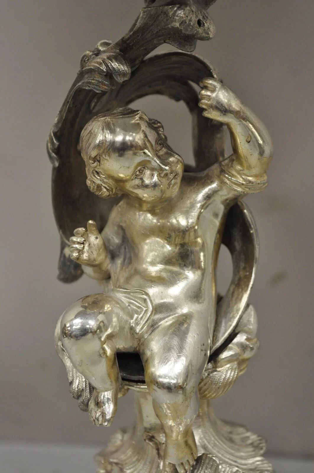 Antique French Rococo Silver Plated Cherub Dome Centerpiece Fruit Bowls - Pair