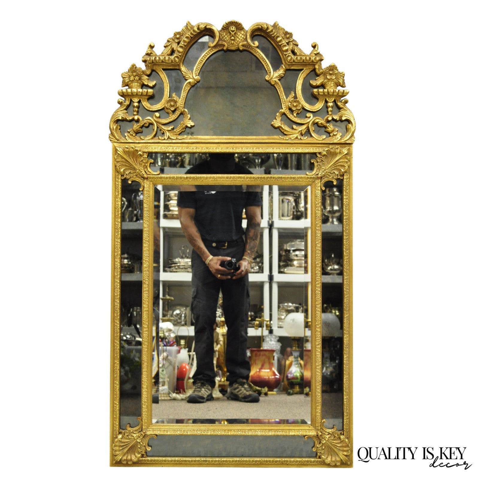 Vintage Friedman Bros French Louis XV Rococo Style Gold Gilt Smoked Glass Mirror