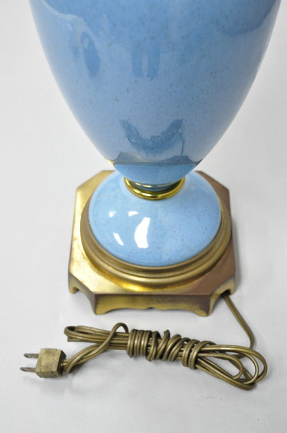 Vintage French Neoclassical Style Blue Porcelain Urn Form Brass Table Lamp
