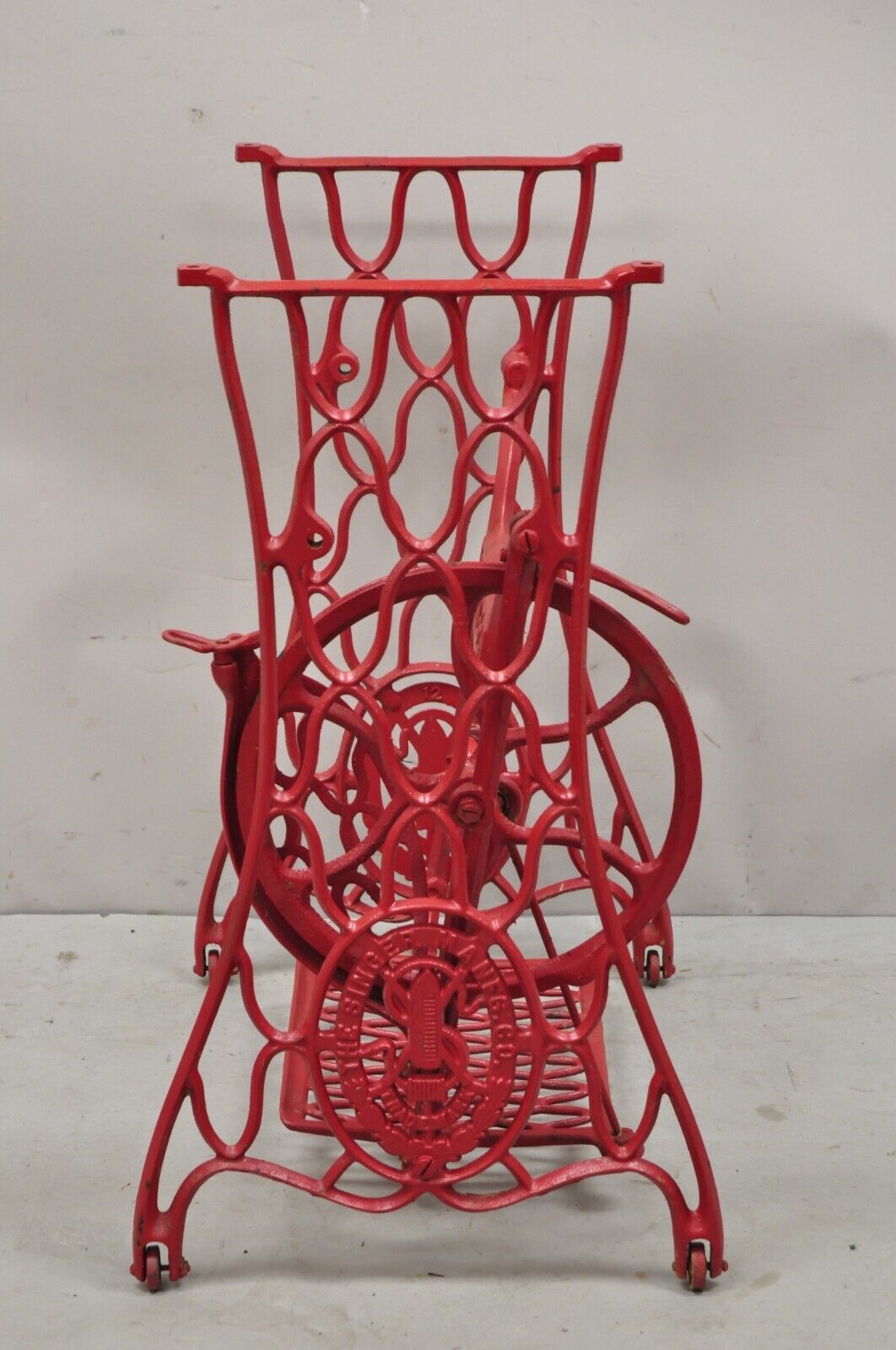 Antique Singer Cast Iron Red Treadle Sewing Machine Table Base