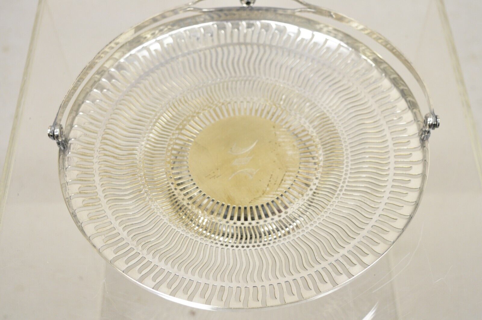 Apollo Sheffield USA Silver Plated Nickel Silver Reticulated Basket w Handle