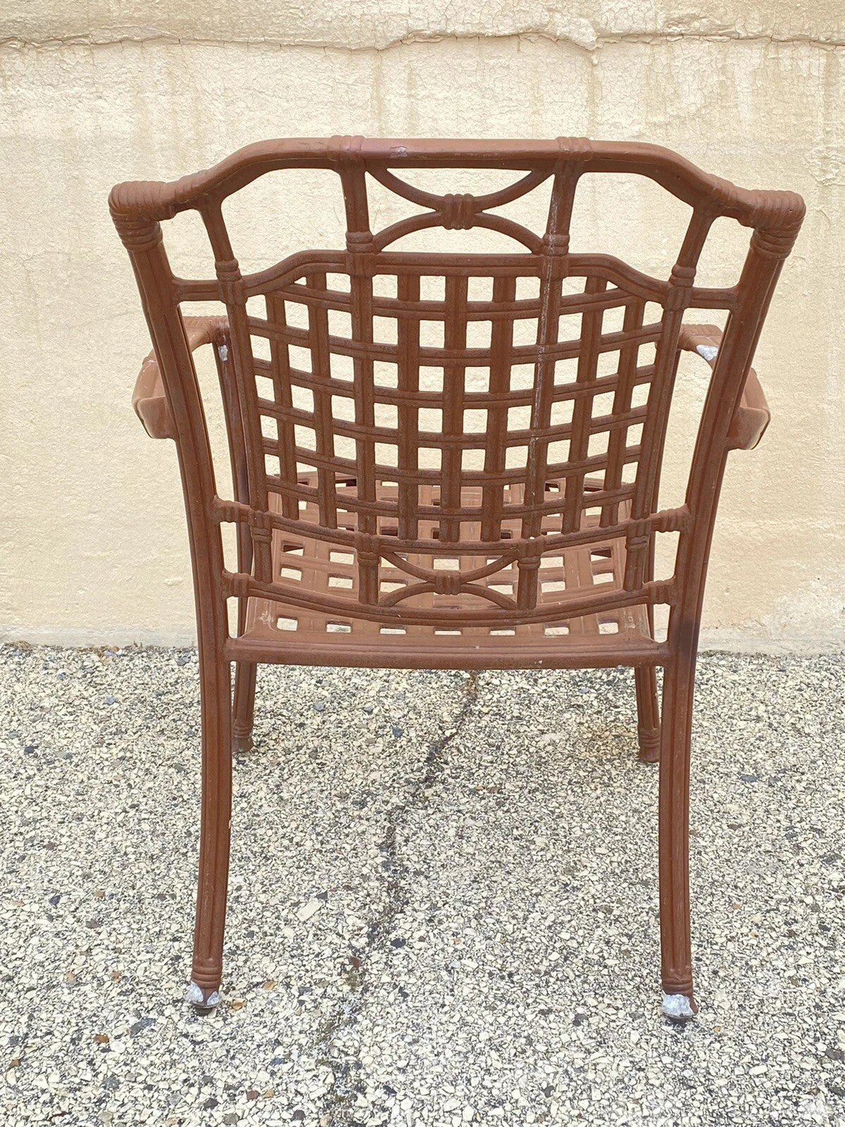 Cast Aluminum Basket Weave Lattice Rattan Metal Patio Outdoor Arm Chair
