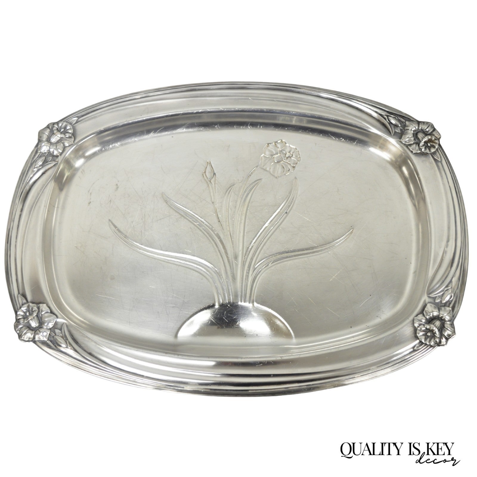 Vintage 1847 Rogers Bros Daffodil 9910 Silver Plated Meat Serving Platter Tray