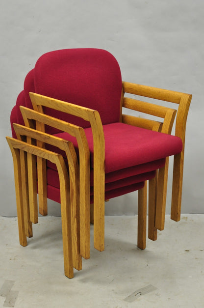 Vintage Gunlocke Mid Century Modern Oak Wood Stacking Arm Chairs - Set of 4
