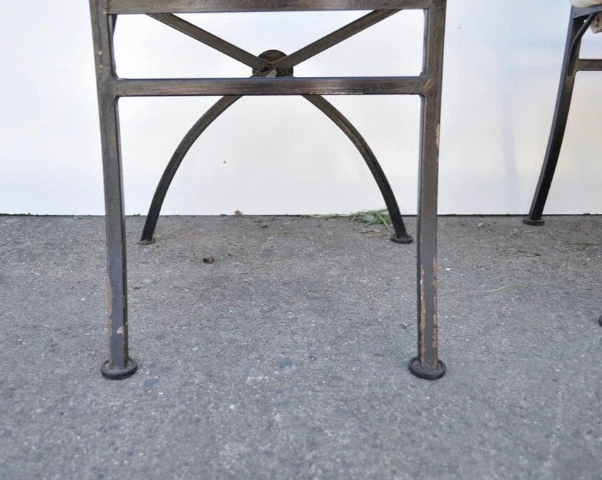Hollywood Regency Wood Ball Abacus Wrought Iron Curule Dining Chairs - Set of 4