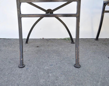 Hollywood Regency Wood Ball Abacus Wrought Iron Curule Dining Chairs - Set of 4
