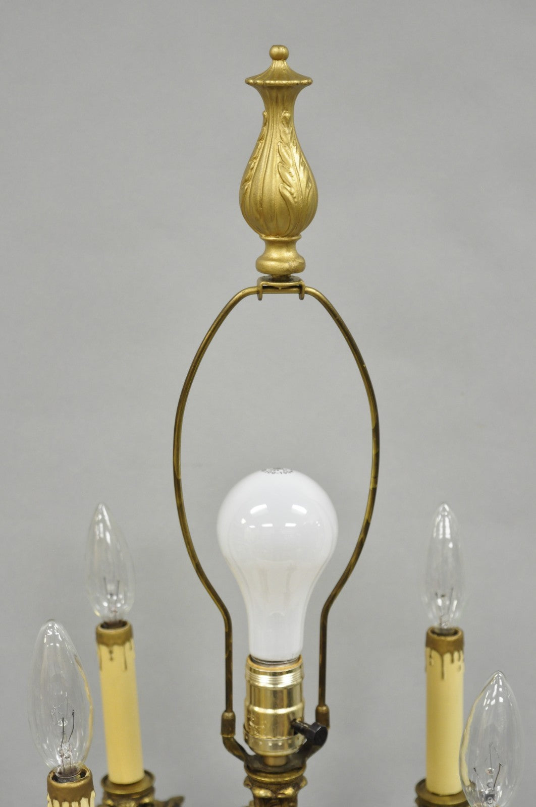 Vintage French Rococo Louis XV Brass Marble Figural Cherub Candelabra Table Lamp